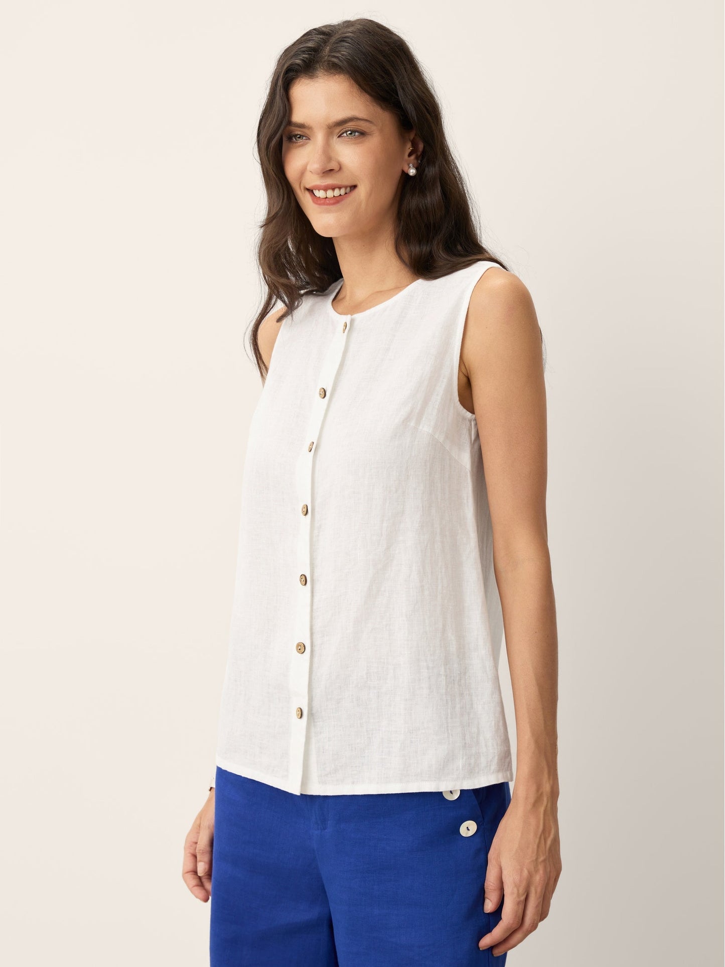 100% Linen Button-Down Tank Top ERIN