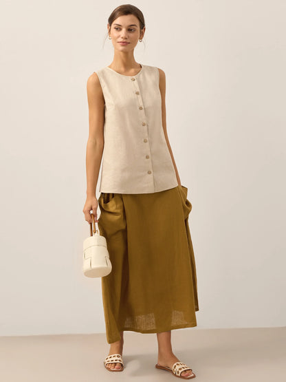 100% Linen Button-Down Tank Top ERIN