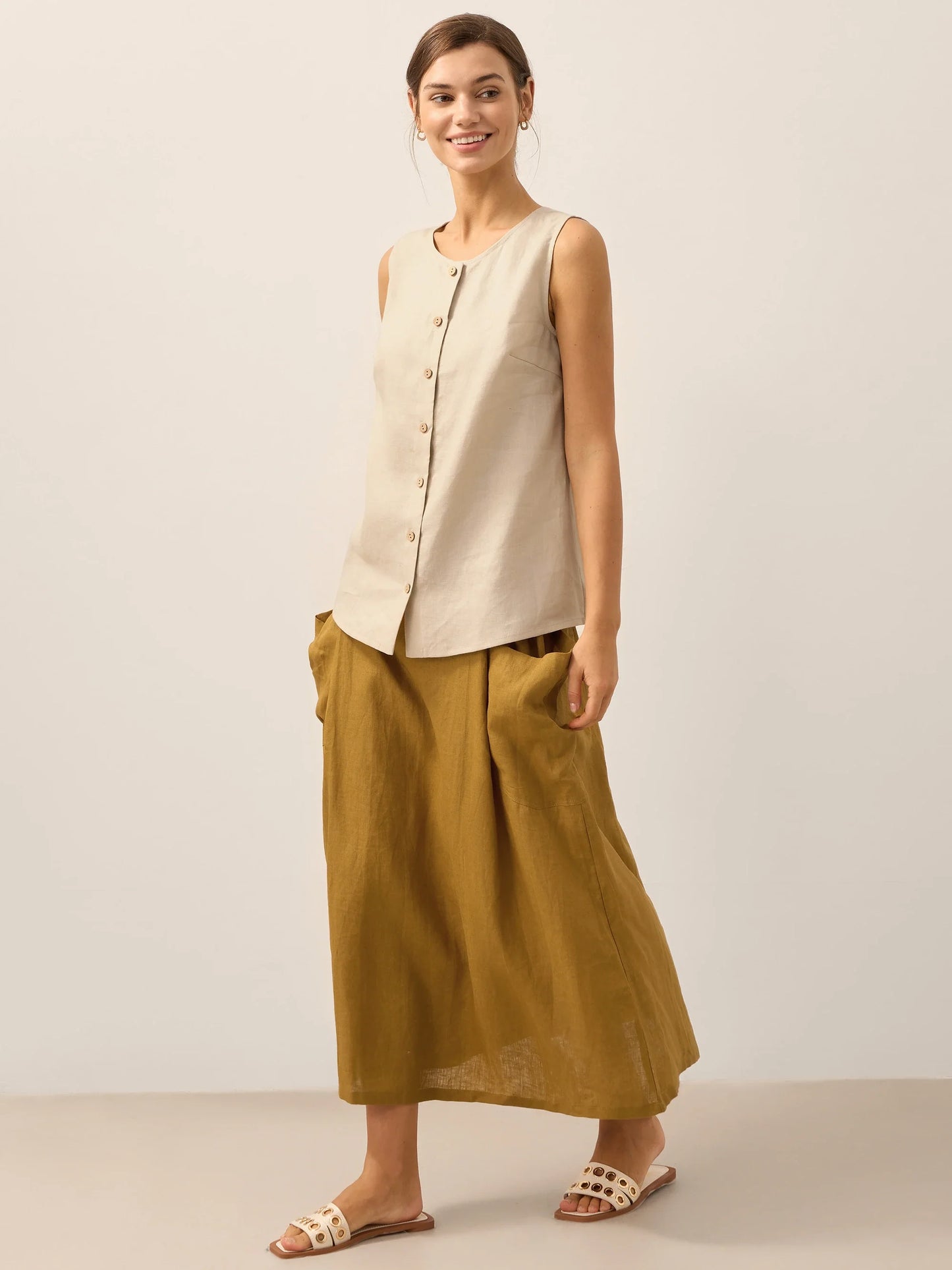 100% Linen Button-Down Tank Top ERIN