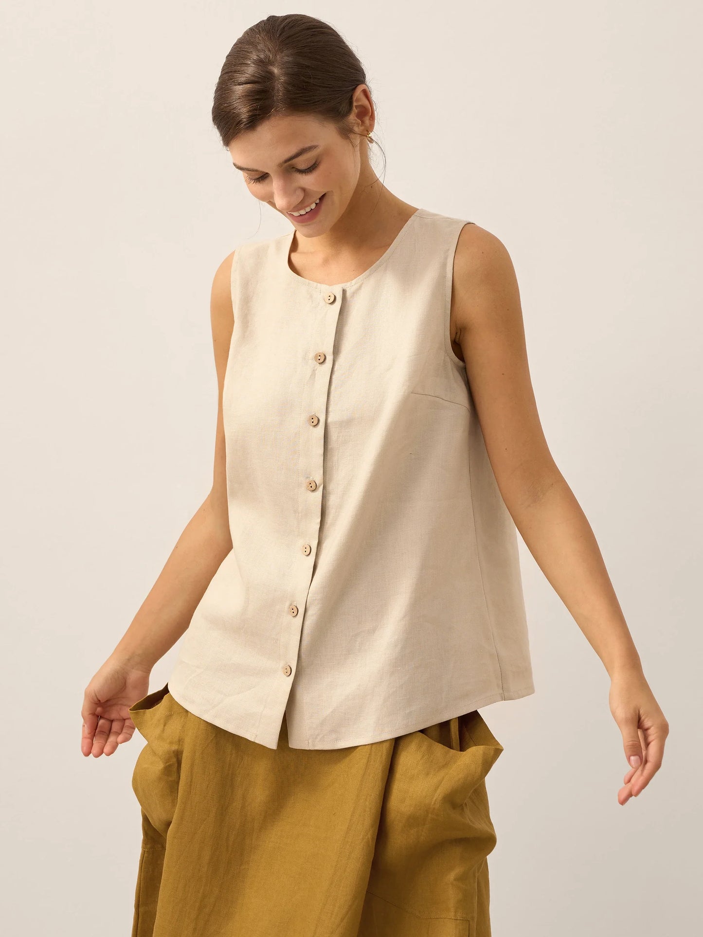 100% Linen Button-Down Tank Top ERIN
