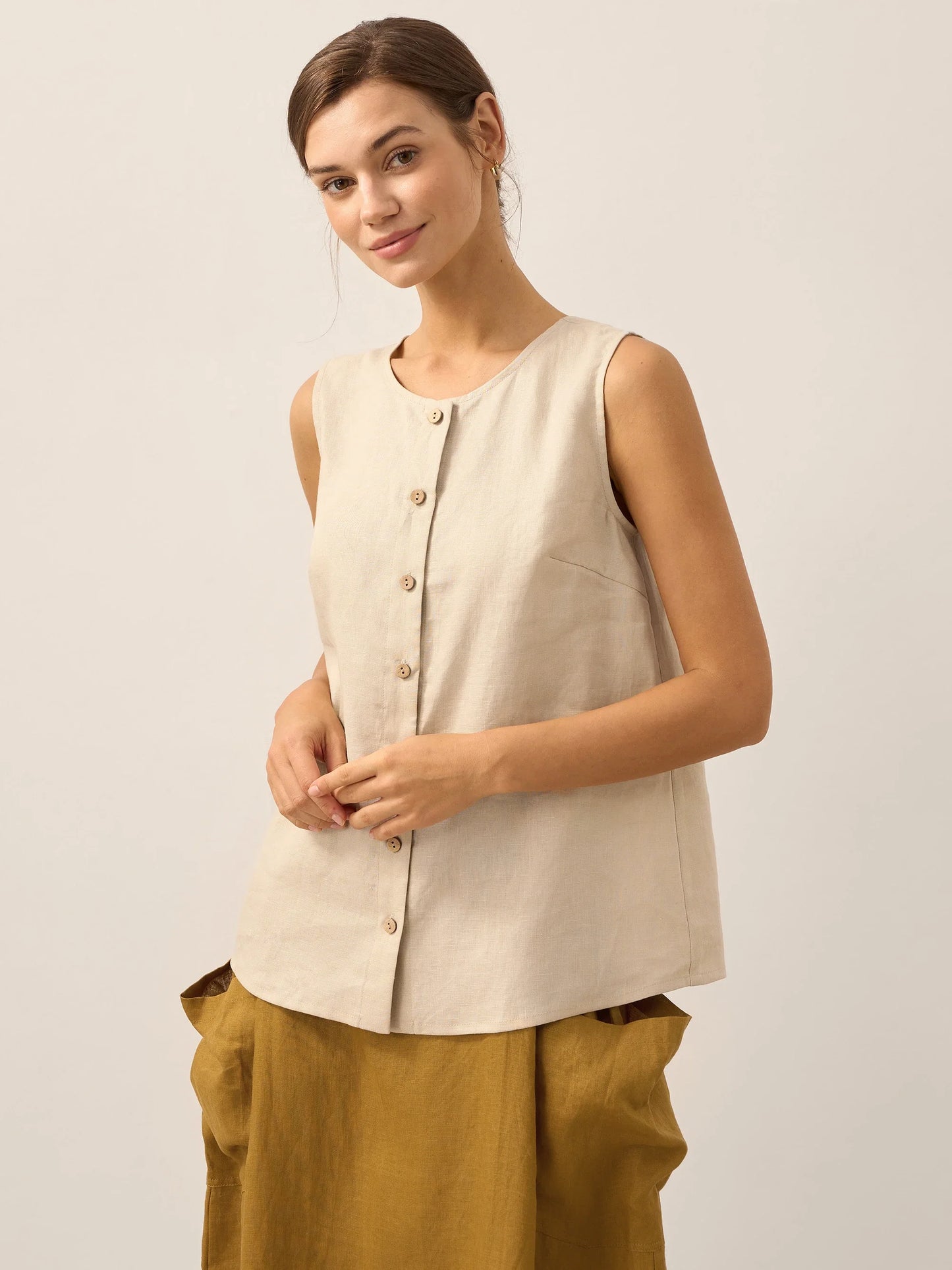 100% Linen Button-Down Tank Top ERIN