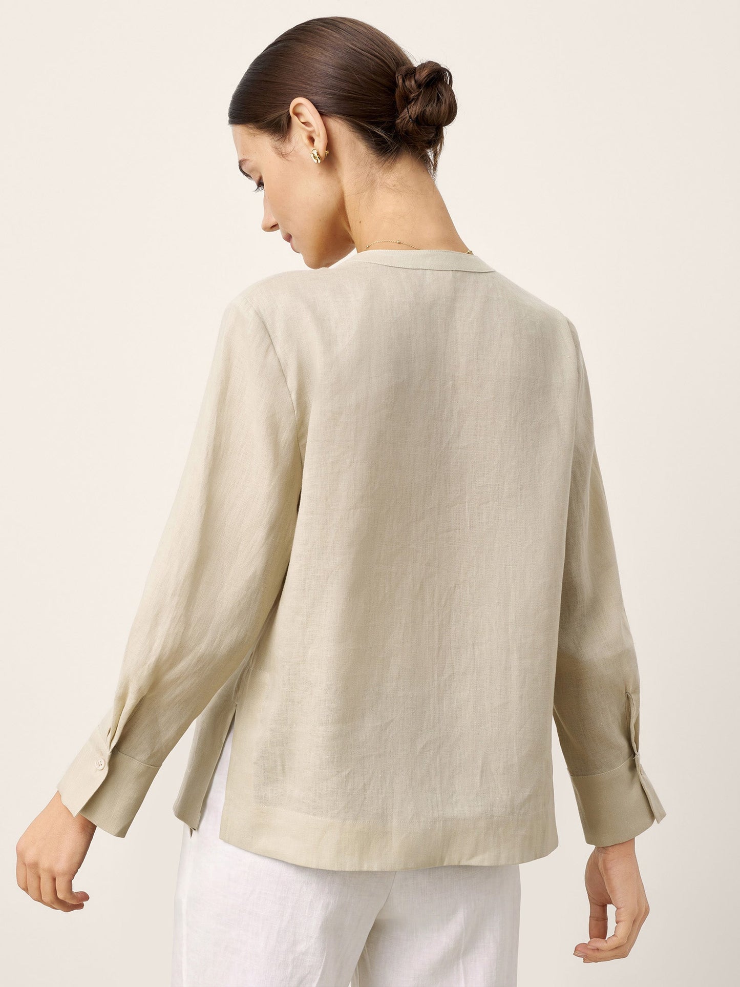 100% Linen Hidden Button Crew Neck Shirt INES