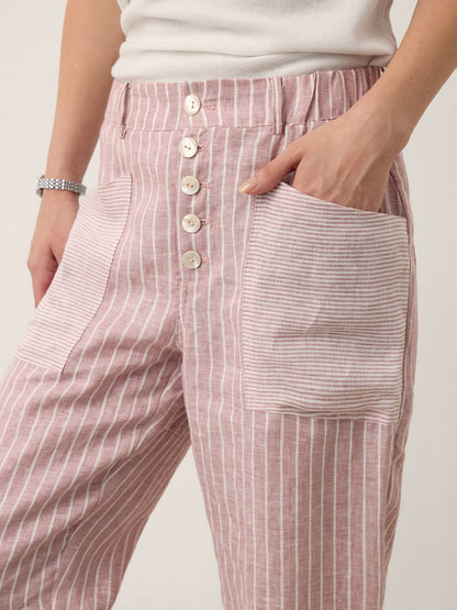 100% Linen Striped Patch Pocket Tapered Pants NERISSAH