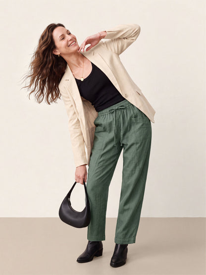 100% Linen Drawstring Utility Ankle Pants AMELINE