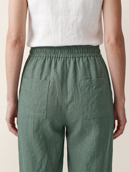 100% Linen Drawstring Utility Ankle Pants AMELINE