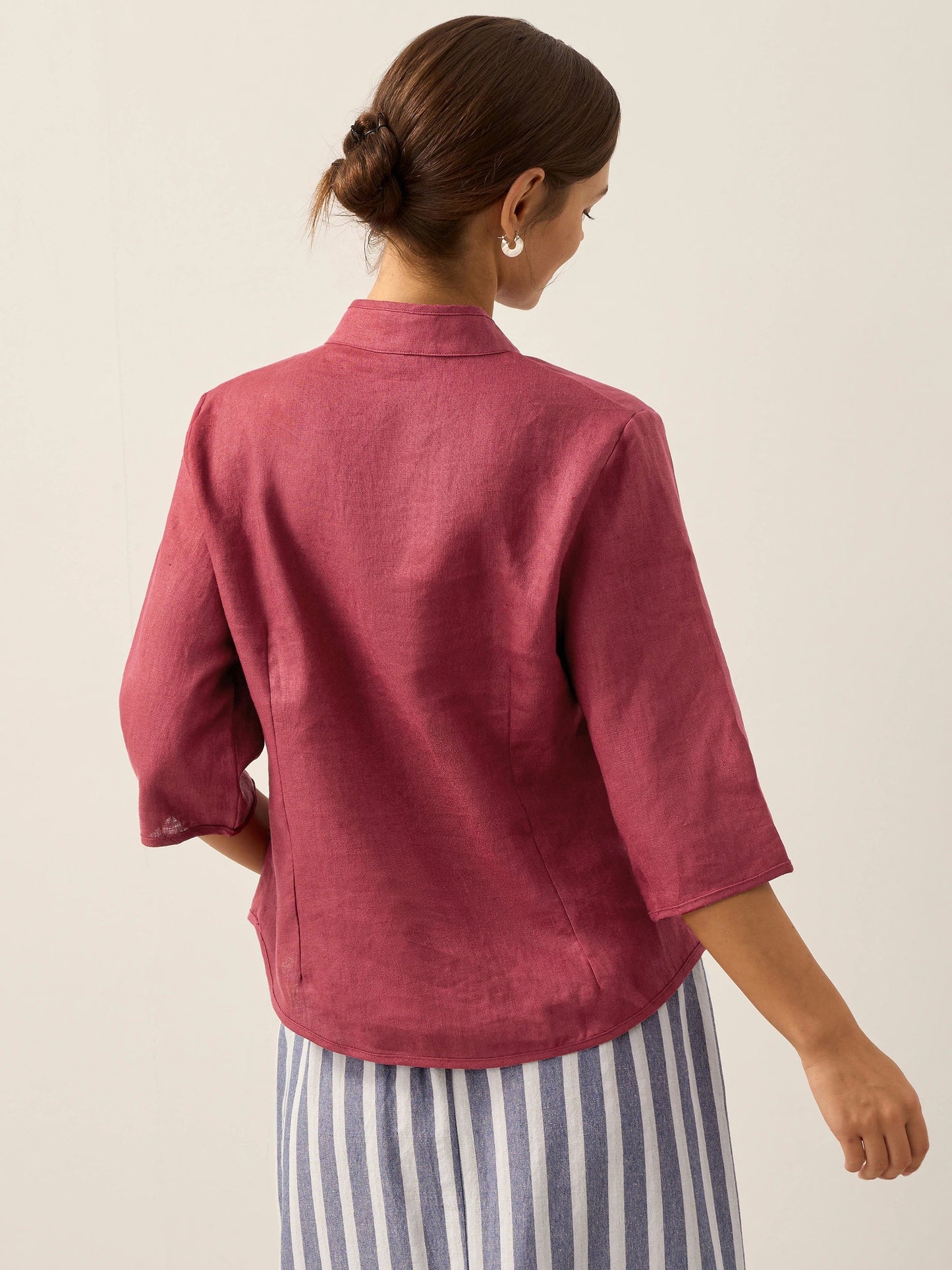 100% Linen Stand-Collar Half-Sleeve Fitted Jacket AMELIA