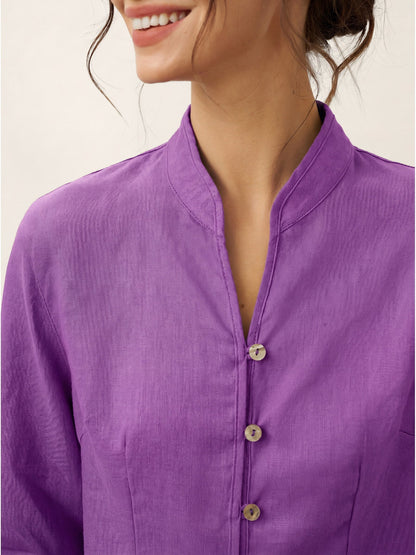 100% Linen Stand-Collar Half-Sleeve Fitted Jacket AMELIA