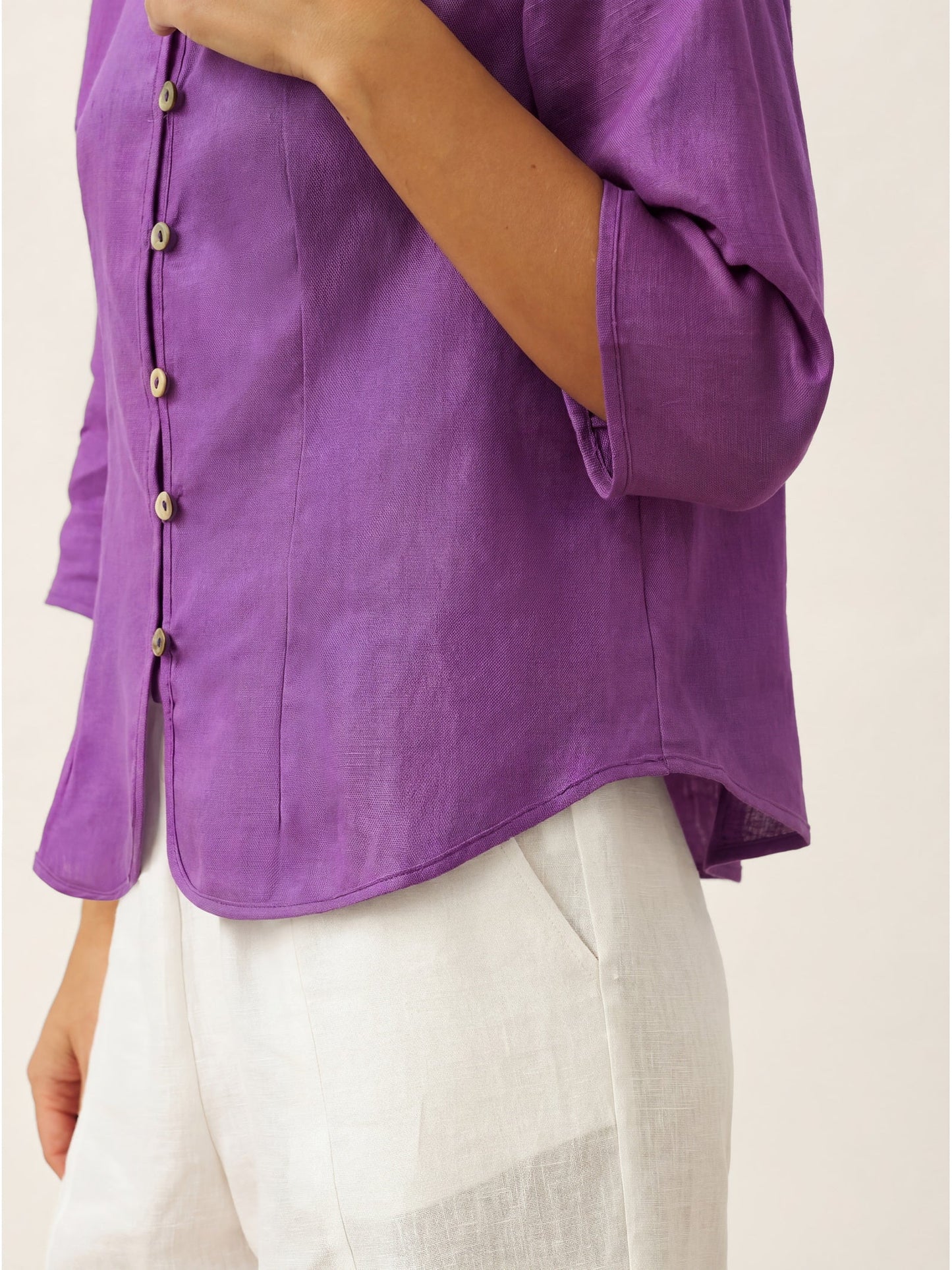 100% Linen Stand-Collar Half-Sleeve Fitted Jacket AMELIA
