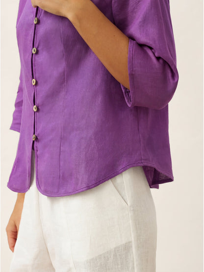 100% Linen Stand-Collar Half-Sleeve Fitted Jacket AMELIA
