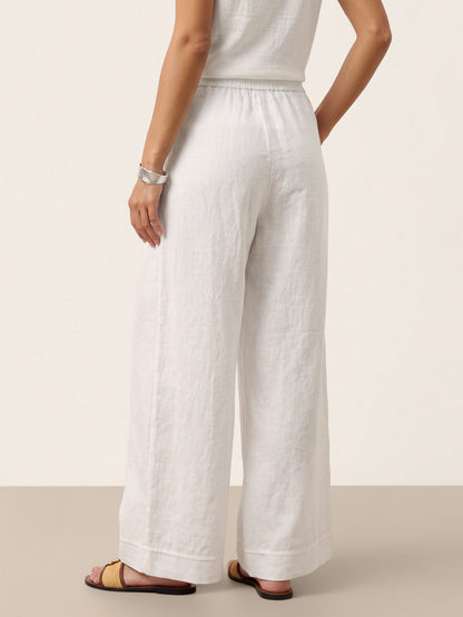 100% Linen Sculpted Pleat Elasticated Back Relaxed Pants VERIDIANA