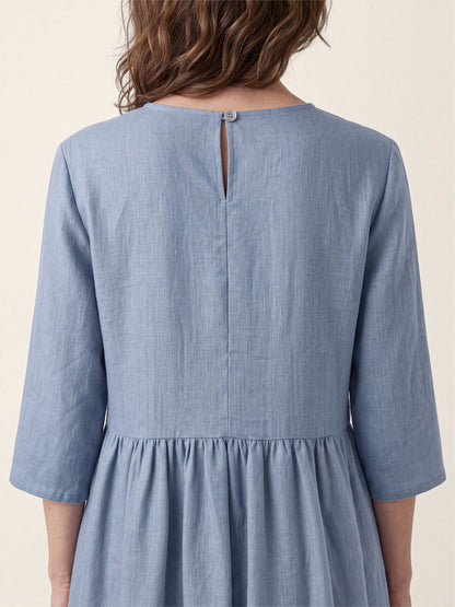 100% Linen Shell Button A Line Midi Dress ELIORA