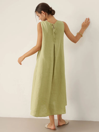 100% Linen Sleeveless A-Line Midi Dress TARA