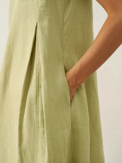 100% Linen Sleeveless A-Line Midi Dress TARA