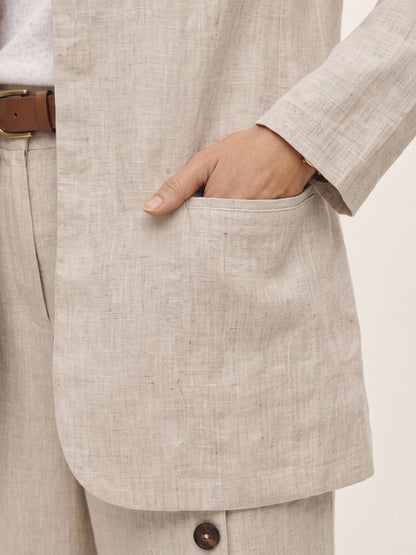 100% Linen Stand Collar Princess Seam Jacket ALIDA