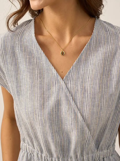 100% Linen Striped Elastic-Waist Mini Dress ARIA