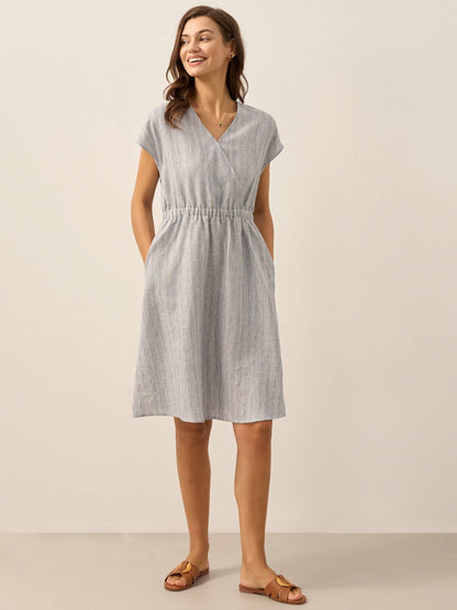 100% Linen Striped Elastic-Waist Mini Dress ARIA