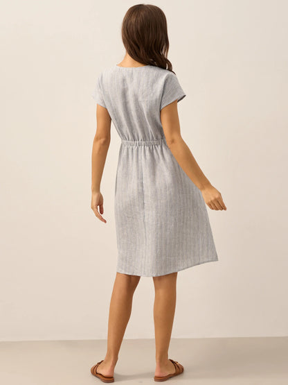 100% Linen Striped Elastic-Waist Mini Dress ARIA