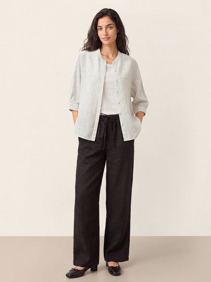 100% Linen Striped Three-Quarter Sleeve Shirt SKYLAR