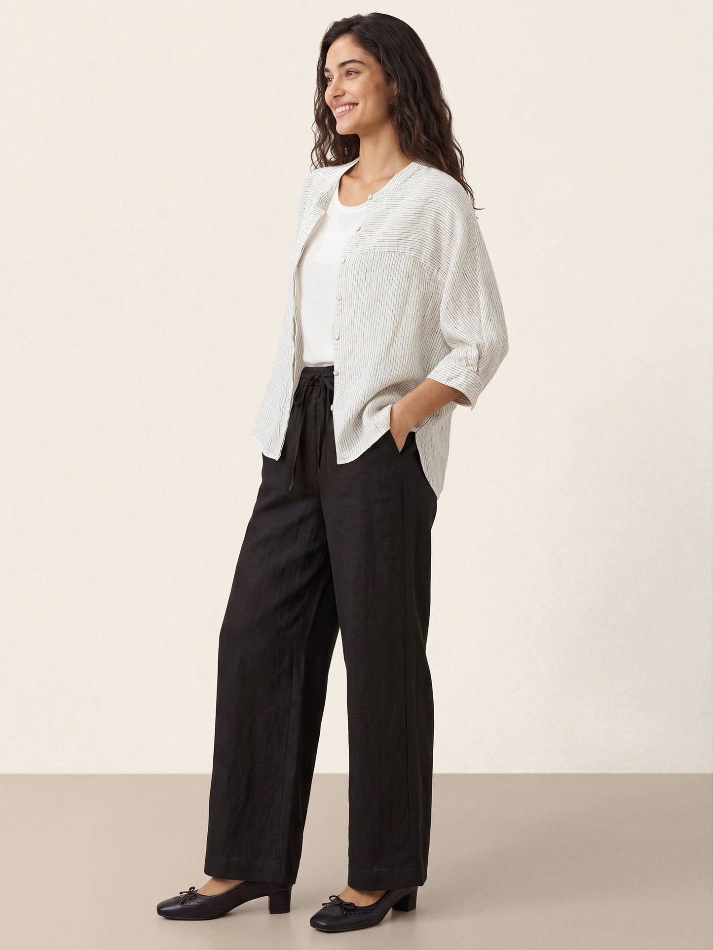 100% Linen Striped Three-Quarter Sleeve Shirt SKYLAR