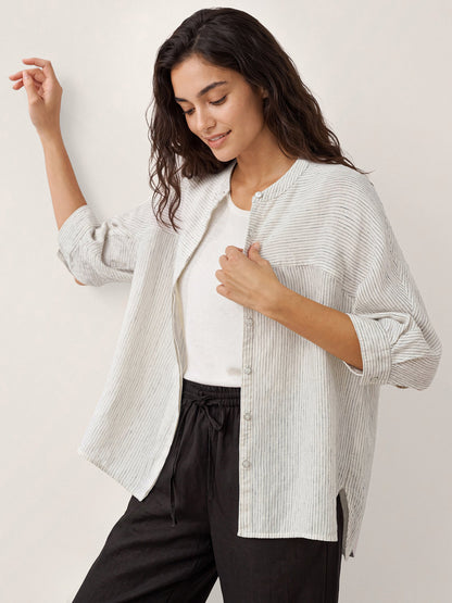 100% Linen Striped Three-Quarter Sleeve Shirt SKYLAR