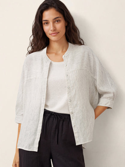 100% Linen Striped Three-Quarter Sleeve Shirt SKYLAR