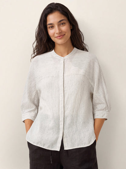 100% Linen Striped Three-Quarter Sleeve Shirt SKYLAR