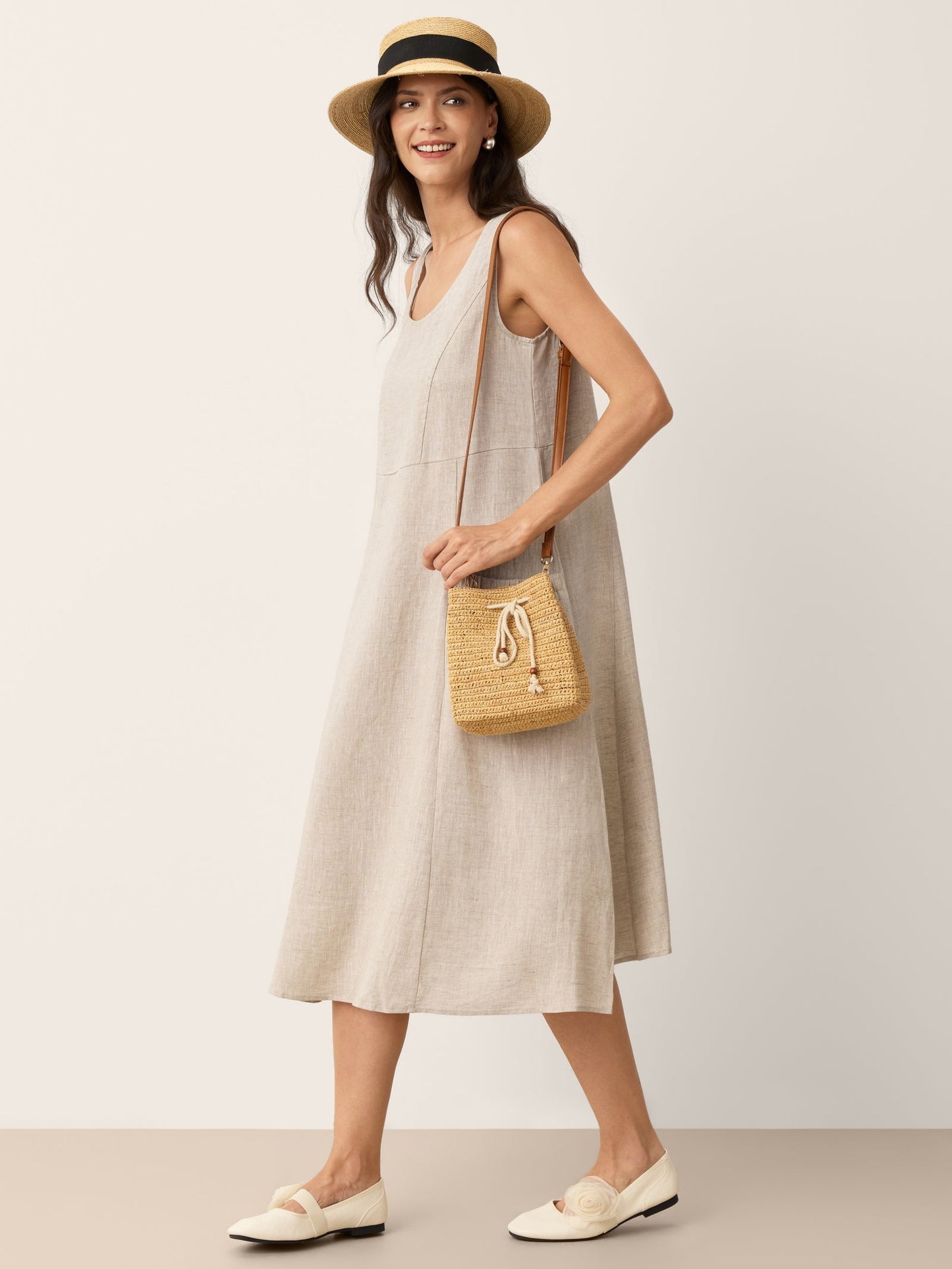 100% Linen Swing Beach Tank Dress GIANA