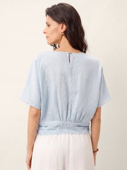 100% Linen Tie Front Drop Shoulder Top PAULA