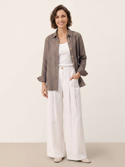 100% Linen Yarn Dyed Check Cuffed Sleeve Shirt VIANNE