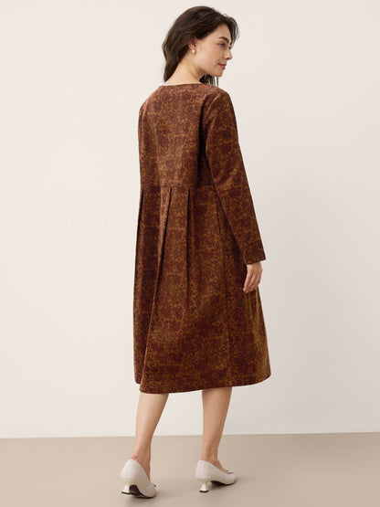 100% Organic Cotton Ruched Print Boat Neck Midi Dress CRESSIDA