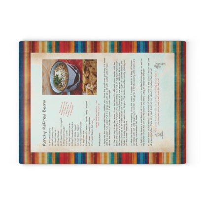Highland Queen Ranch Ranchy Refried Beans Recipe Rustic Serape Glass Cutting Board