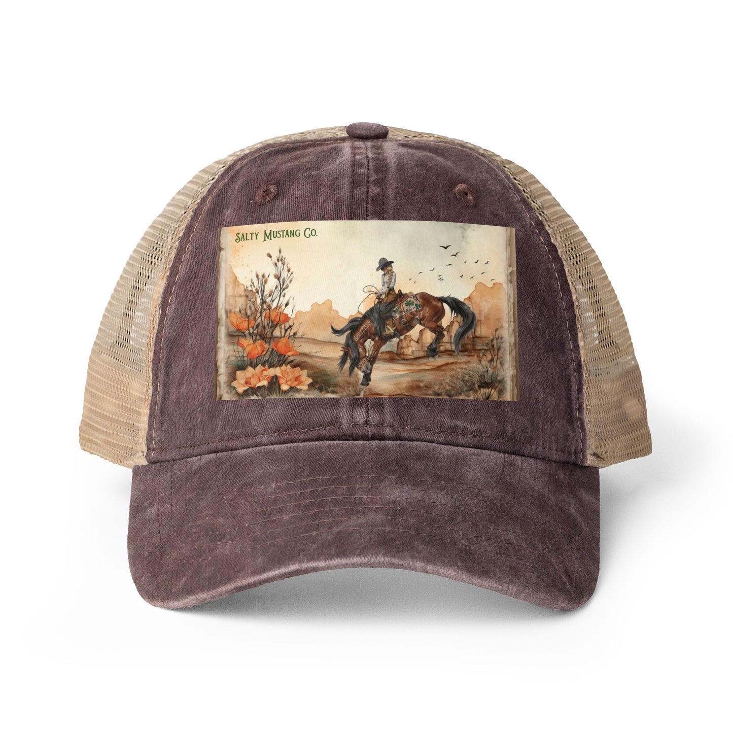 Canyon Flower Women's Washed Mesh-Back Cap With Concealed Ponytail Opening