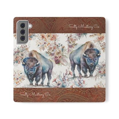 Buffalo Rose Leather Print Samsung Flip Cases