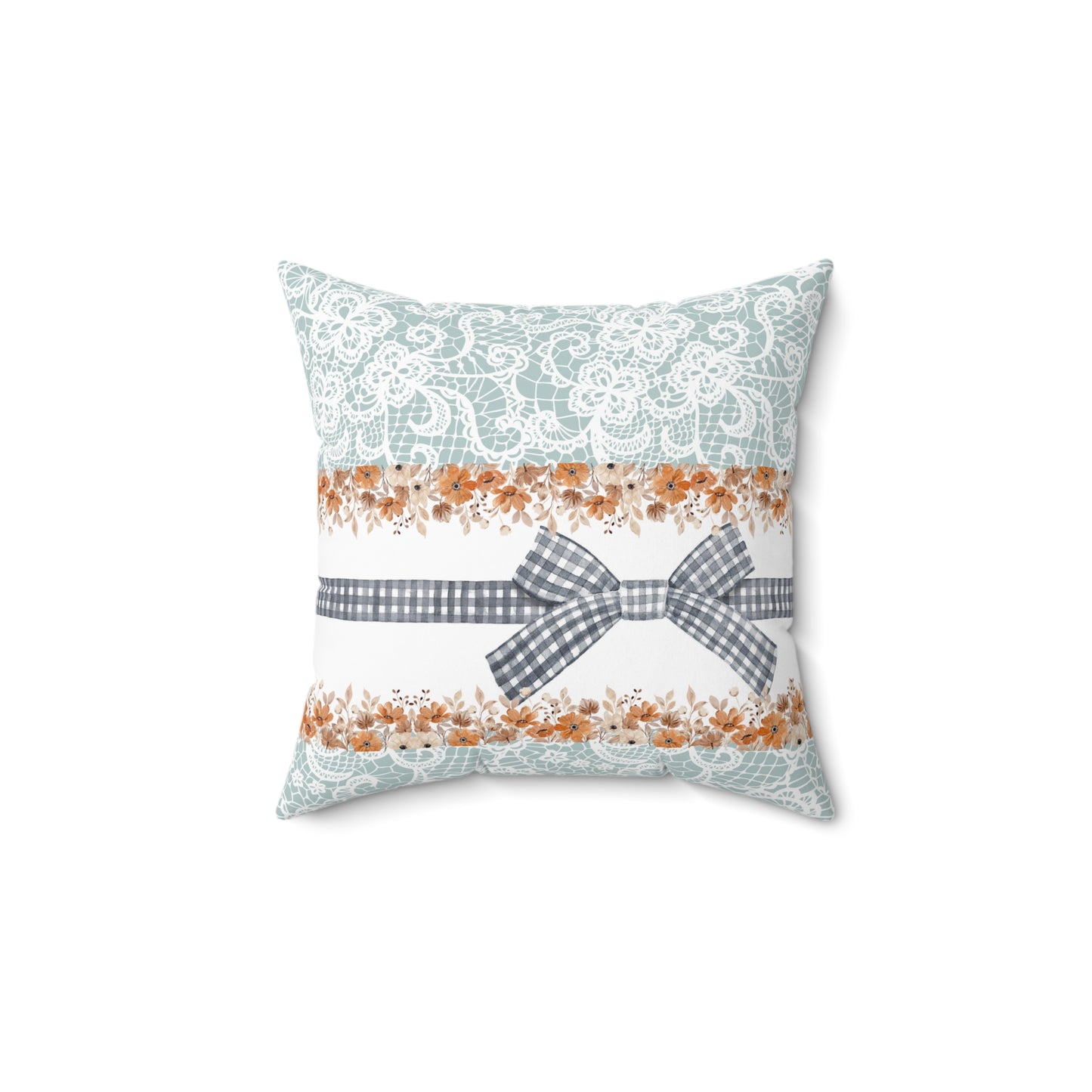 Lace and Bow Floral Faux Suede Square Pillow