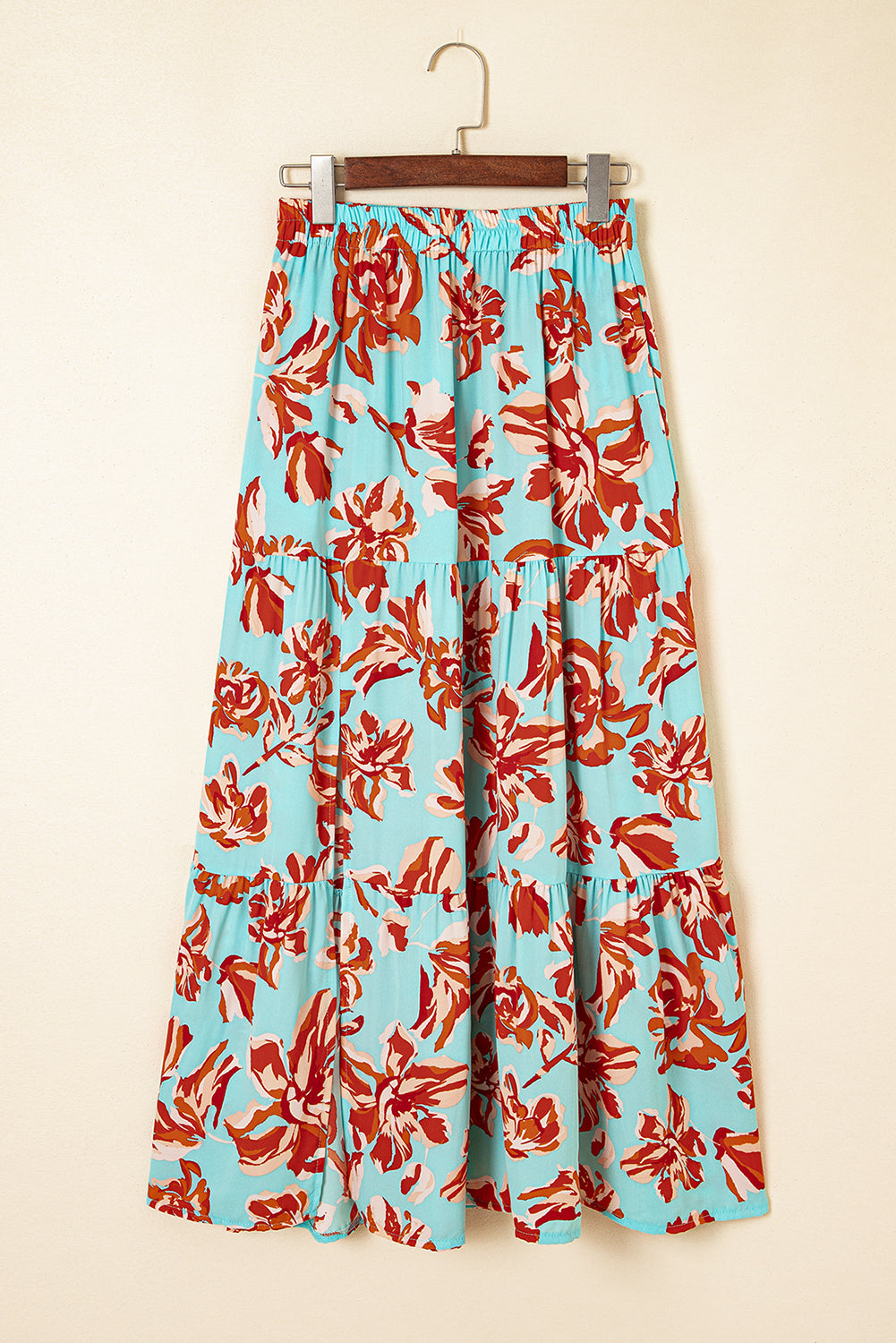 Boho Floral Side Slit Tiered Maxi Skirt