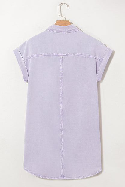 Denim Short Sleeve Double Chest Pocket Shirt Dress