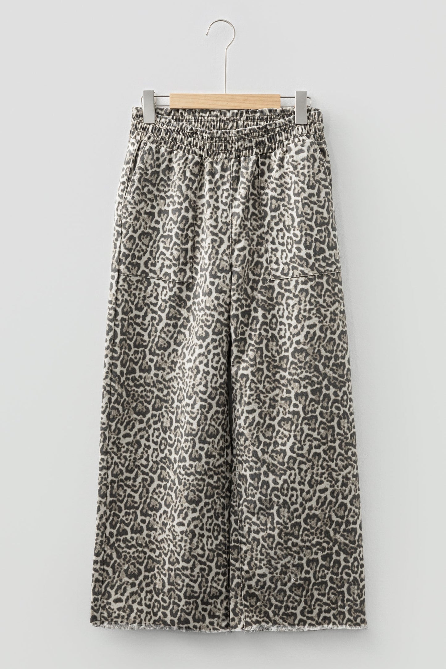 Leopard Denim Raw Hem Elastic Waist Loose Jeans