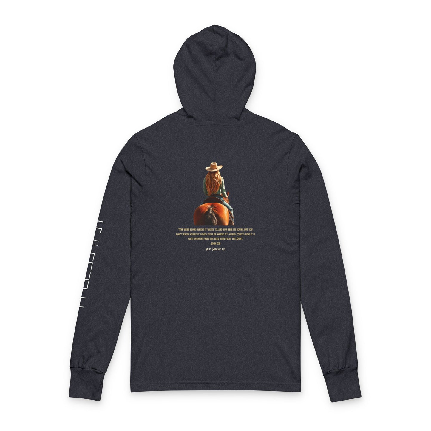 Customized Mustang Brand John 3:8 Cowgirl Unisex Hooded Long Sleeve Tee