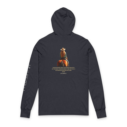 Customized Mustang Brand John 3:8 Cowgirl Unisex Hooded Long Sleeve Tee