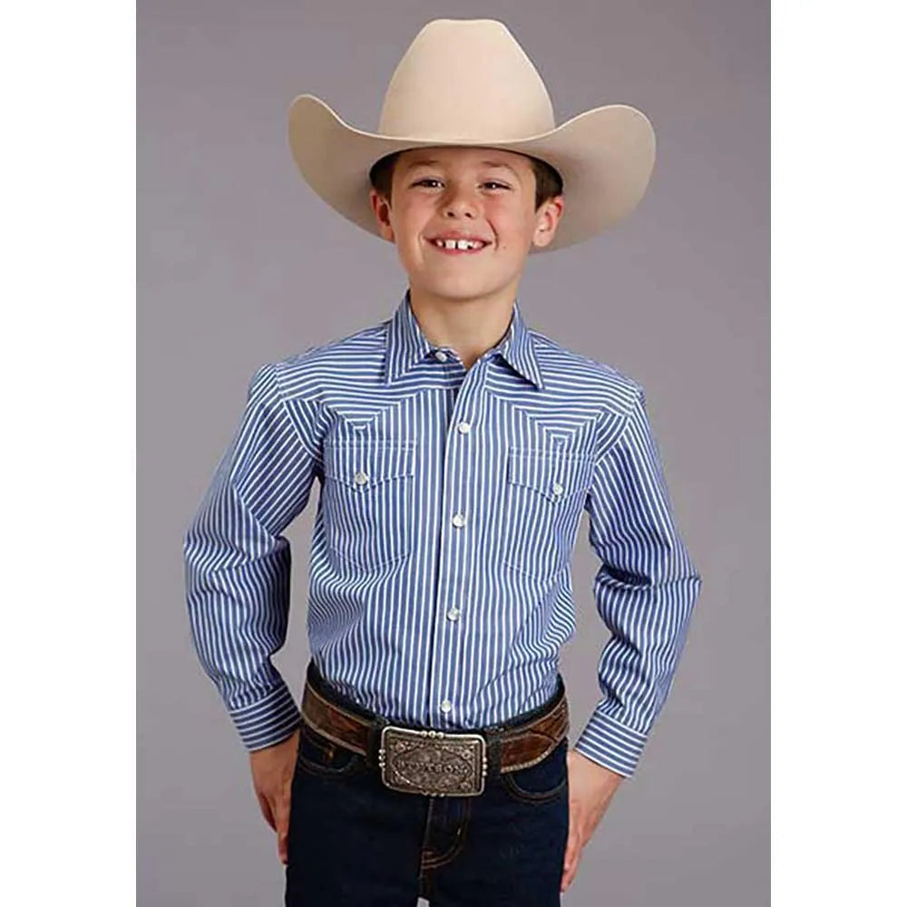 Stetson Candy Strip (Blue/White) - Boy's Western Shirt