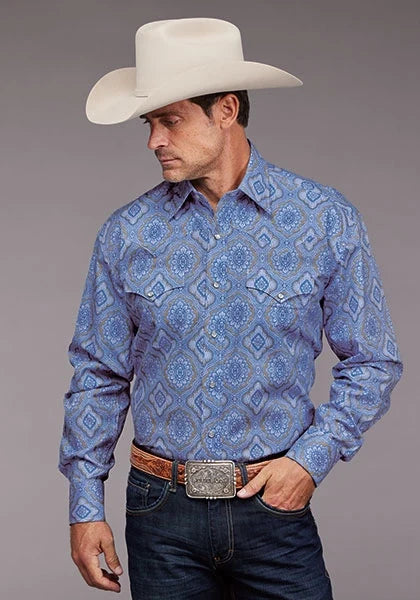 Stetson 2031 Chambray Medallion (Blue) - Men's Western Shirt