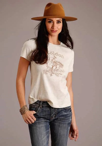 Stetson Cowgirl and Bucking Horse (White) - Women's Short Sleeve T-Shirt