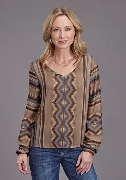 Stetson 2187 Sand Serape V-Neck (Tan) - Women's Blouse