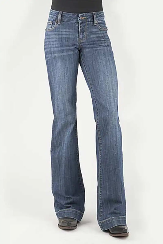 Stetson 214 Trouser Fit Pieced Back Pocket (Denim Medium Wash) - Women's Jeans