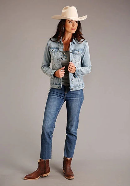 Stetson Back Floral Embroidery (Light Wash) - Women's Denim Jacket