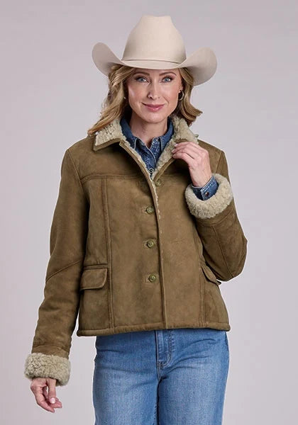 Stetson Cropped Shearling Lined (Brown) - Women's Suede Leather Jacket