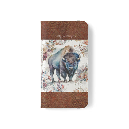 Buffalo Rose Leather Print iPhone Flip Cases