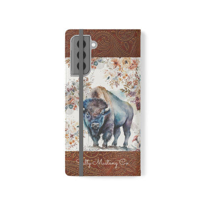 Buffalo Rose Leather Print Samsung Flip Cases