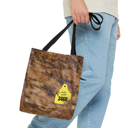 Ear Tag #3468 Waspy Heifer, Brindle Cow Print Tote Bag (AOP)