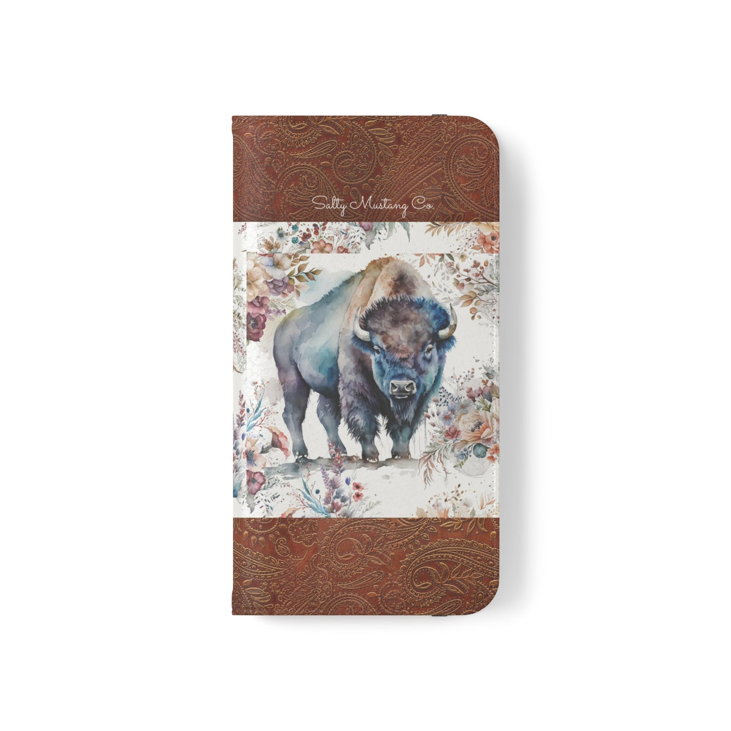 Buffalo Rose Leather Print iPhone Flip Cases